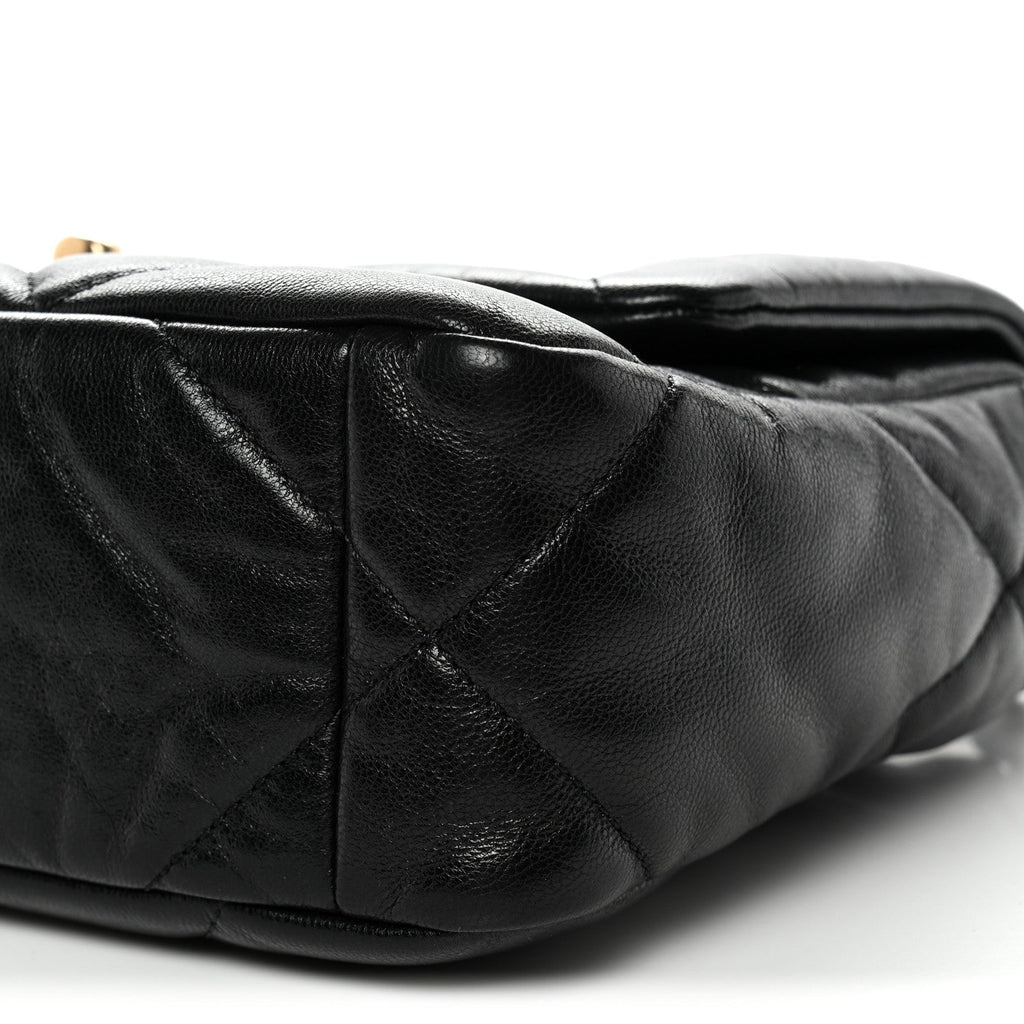 Shiny Goatskin Quilted Medium Chanel 19 Flap Black