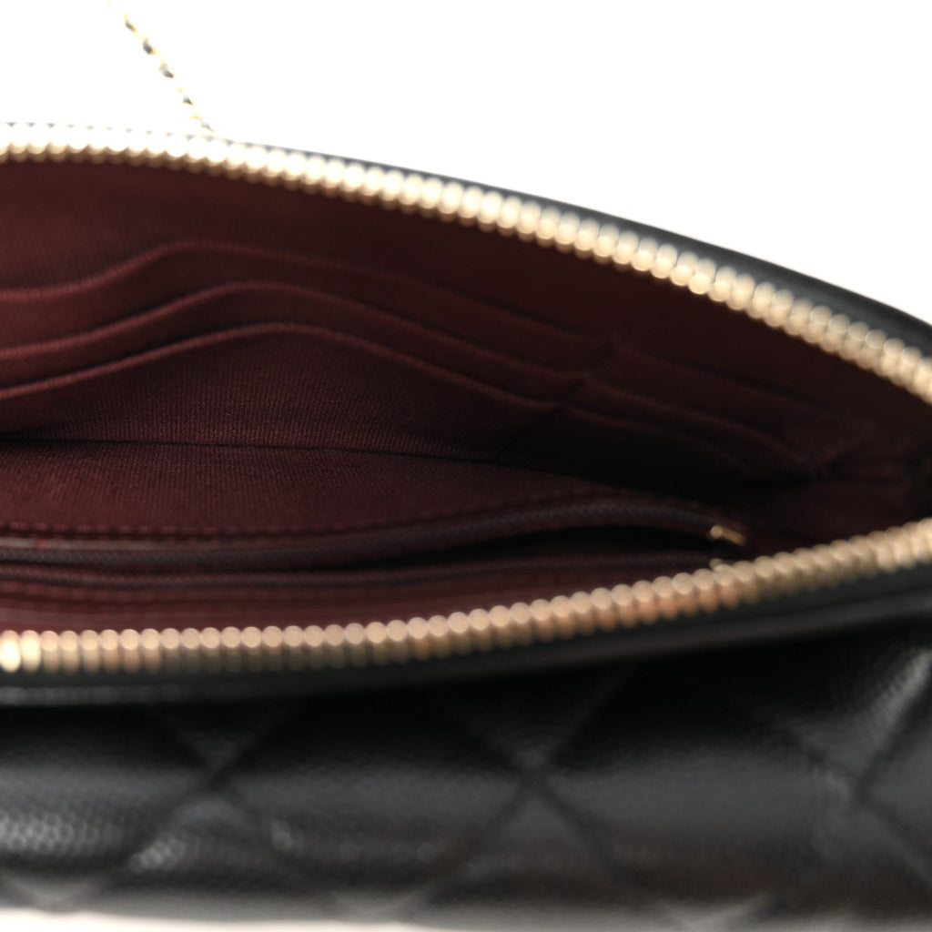 Caviar Quilted Flap Phone Holder With Chain Black