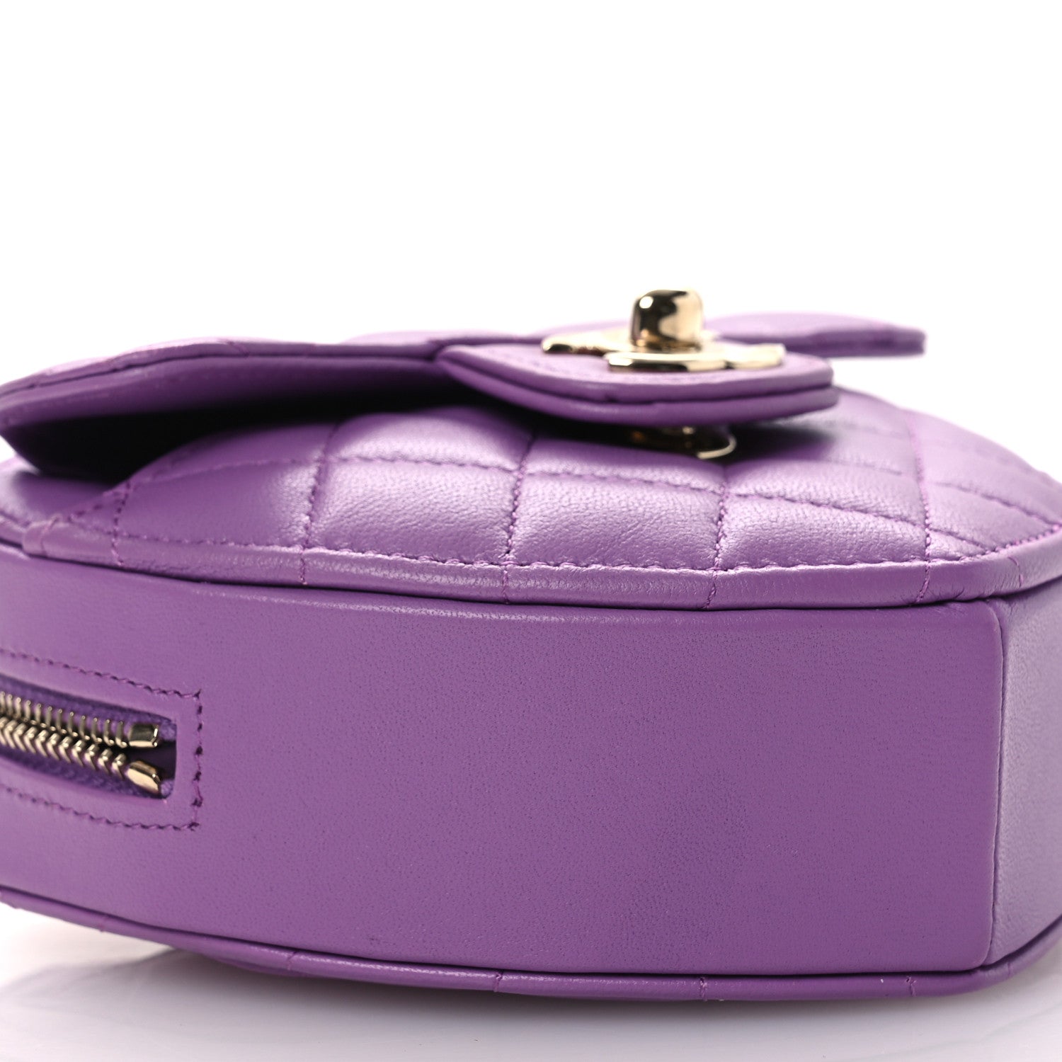 Lambskin Quilted CC In Love Heart Clutch With Chain Purple