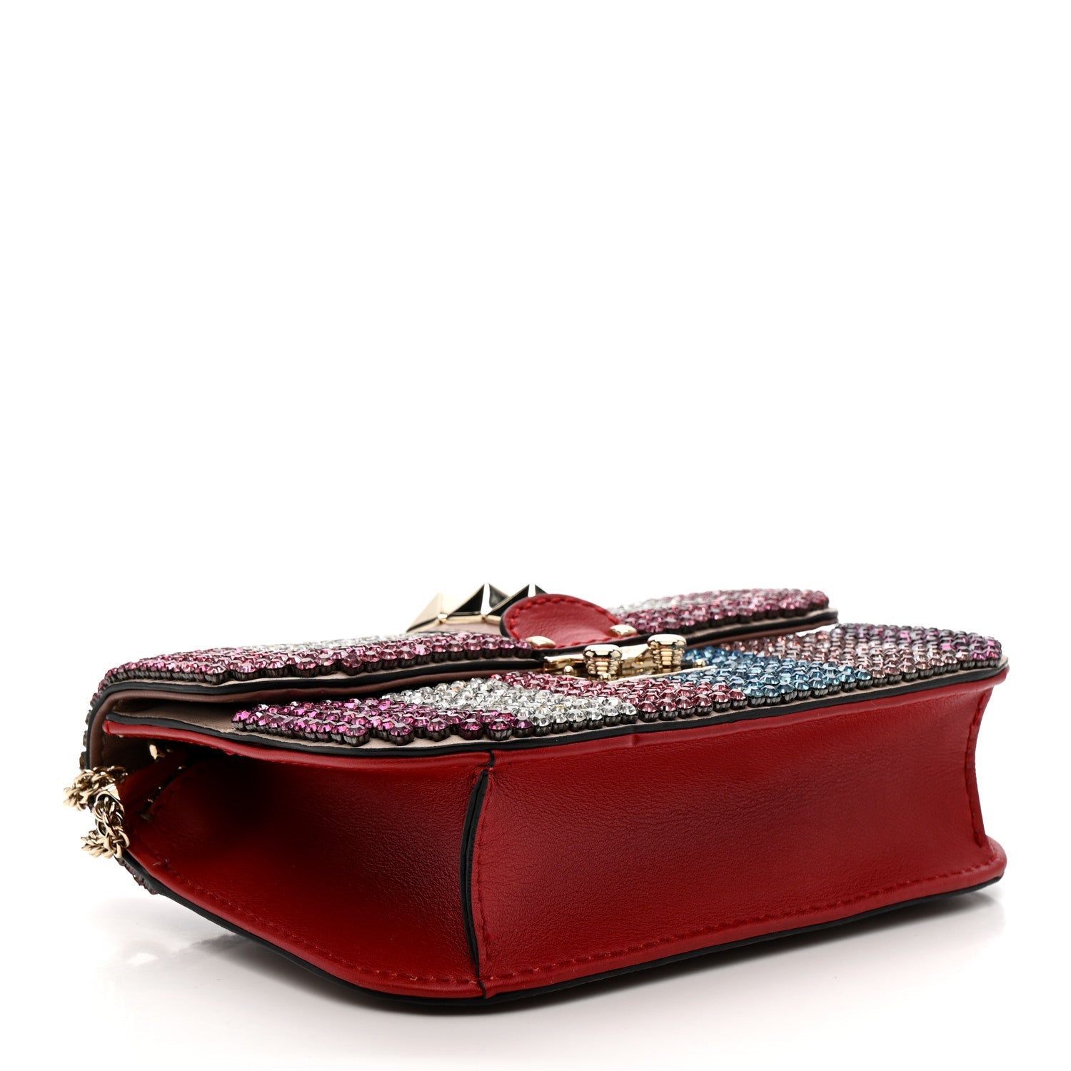Vitello Crystal Embellished Small Glam Lock Rockstud Flap Multicolor