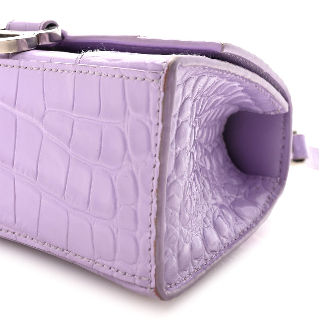 Shiny Calfskin Crocodile Embossed Hourglass Top Handle Bag XS Lilac