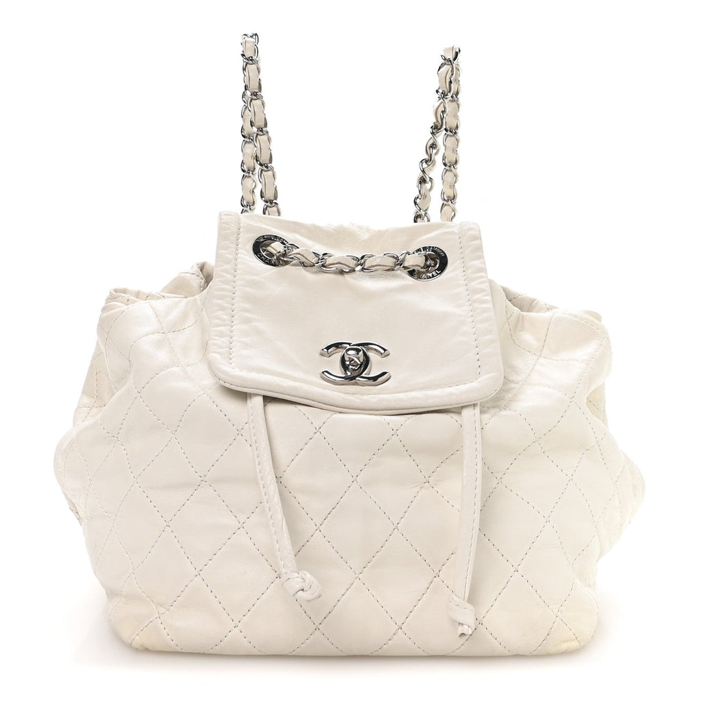 Lambskin Quilted Beijing Backpack Bag White