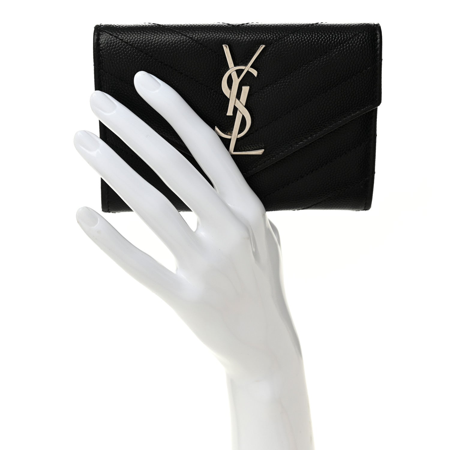 Grain De Poudre Matelasse Chevron Small Monogram Envelope Wallet Black
