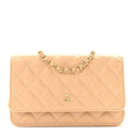 Caviar Quilted Wallet on Chain WOC Beige
