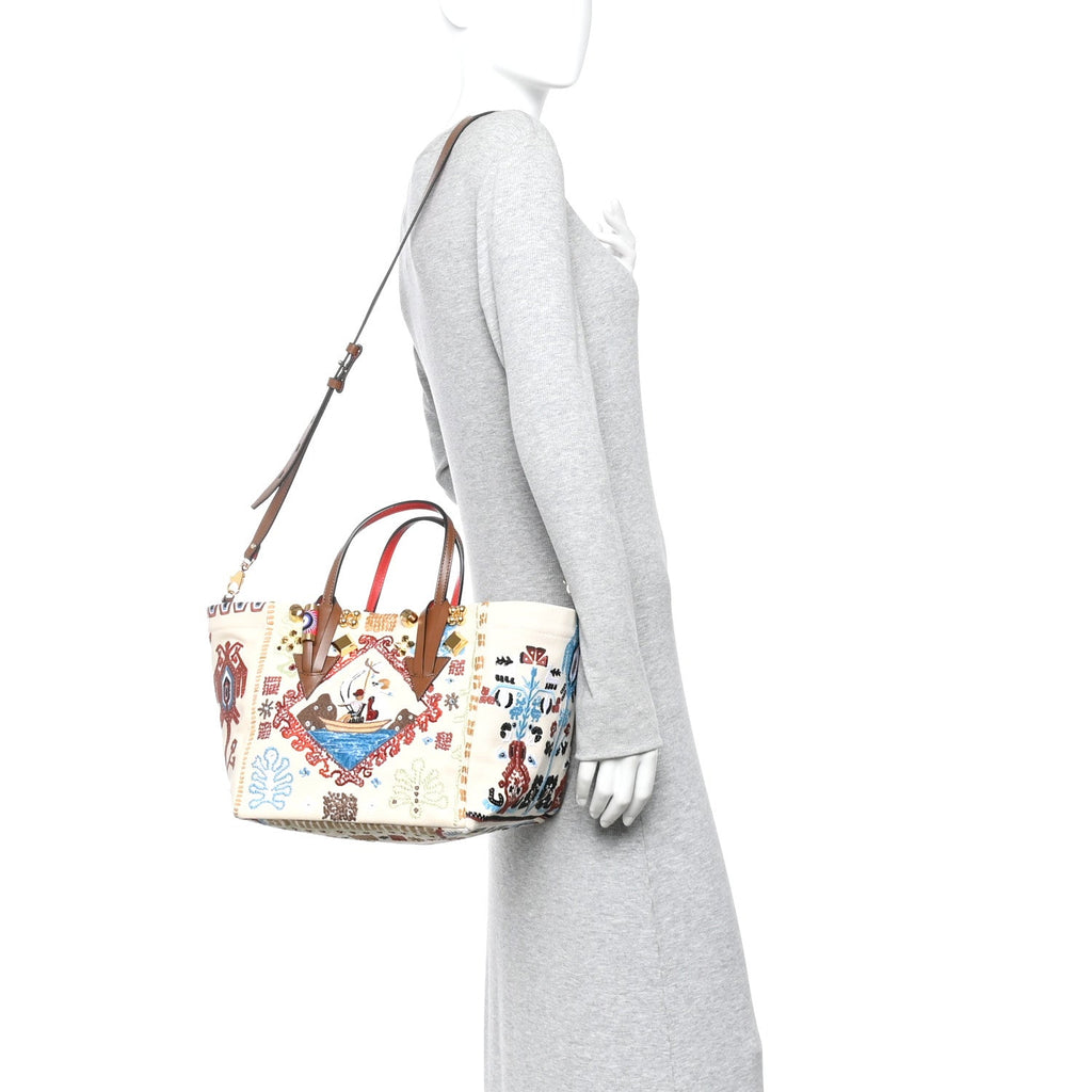 Frise Broderie Calfskin Greekaba Tote Biscotto Multicolor