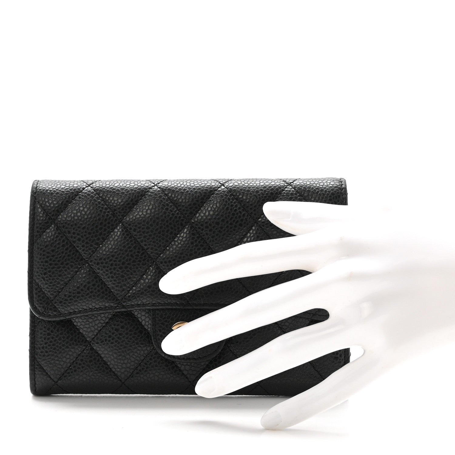 Caviar Quilted Small Flap Wallet Black