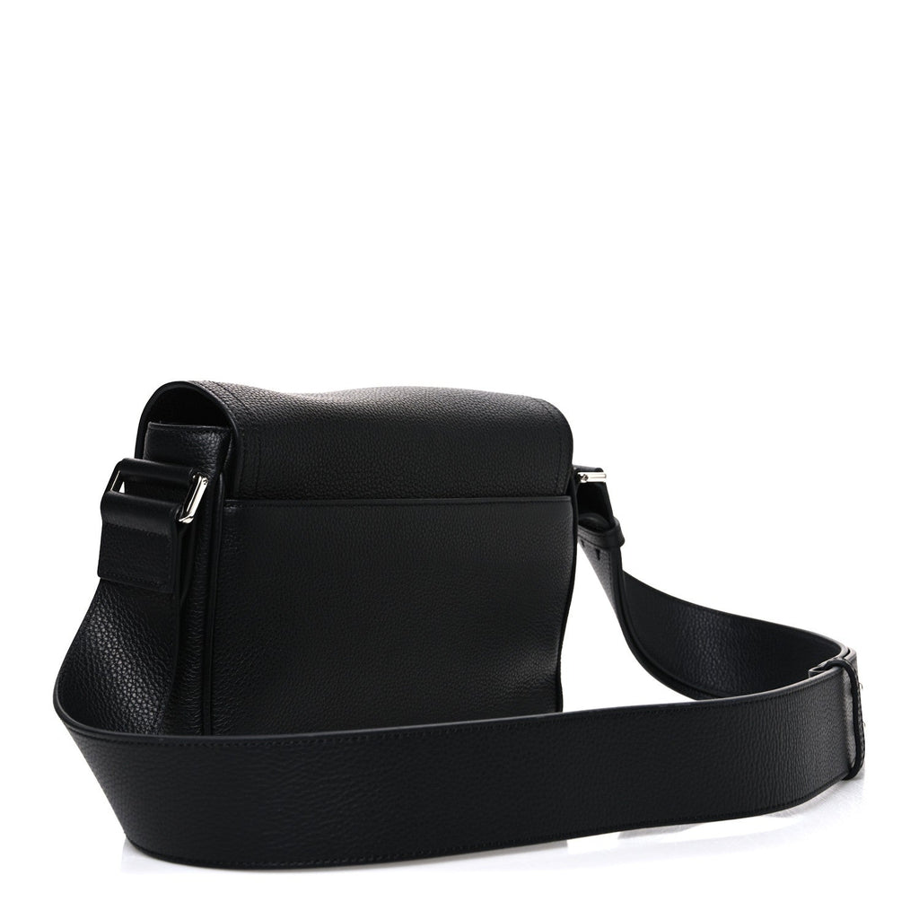 Grained Calfskin Saddle Messenger Bag Black