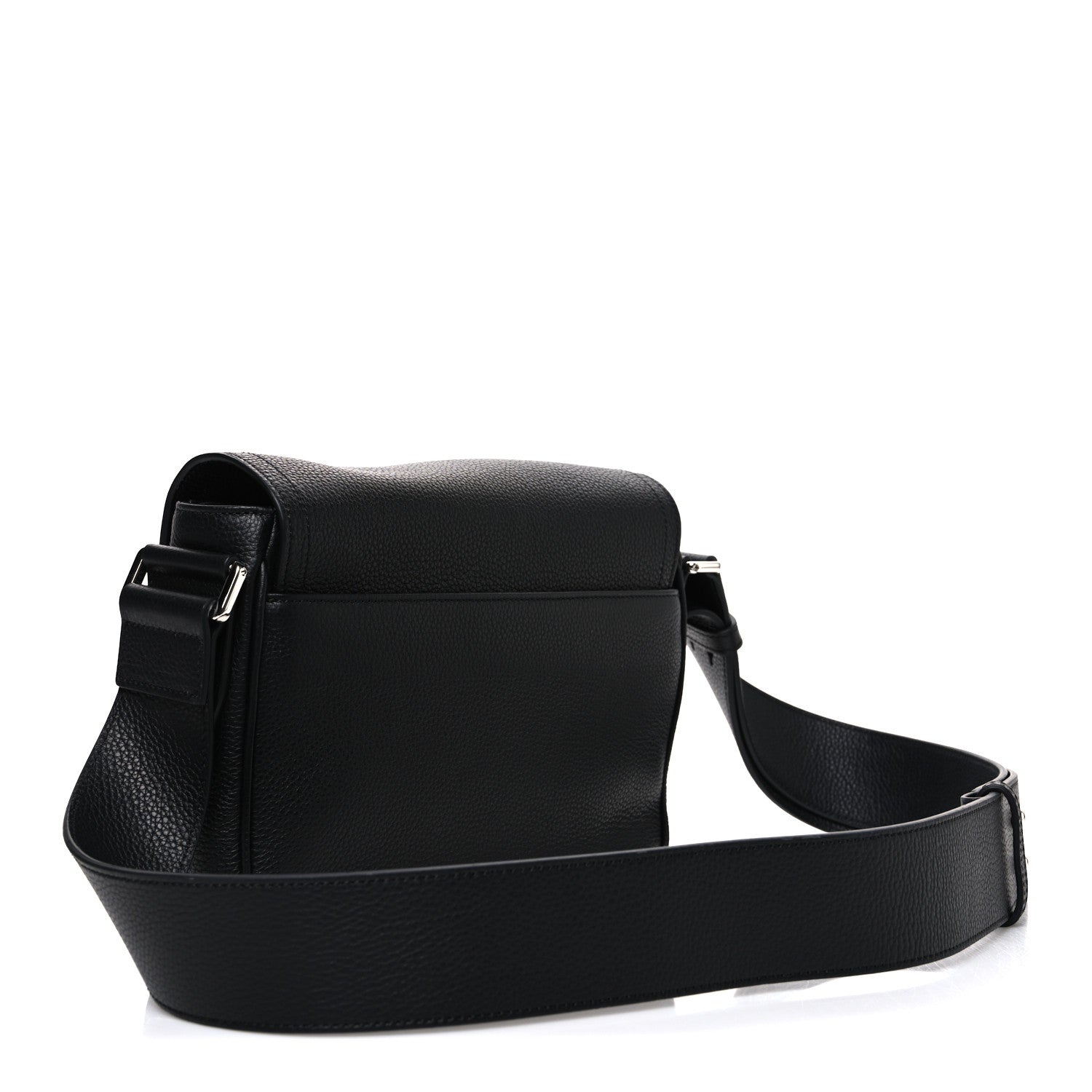 Grained Calfskin Saddle Messenger Bag Black