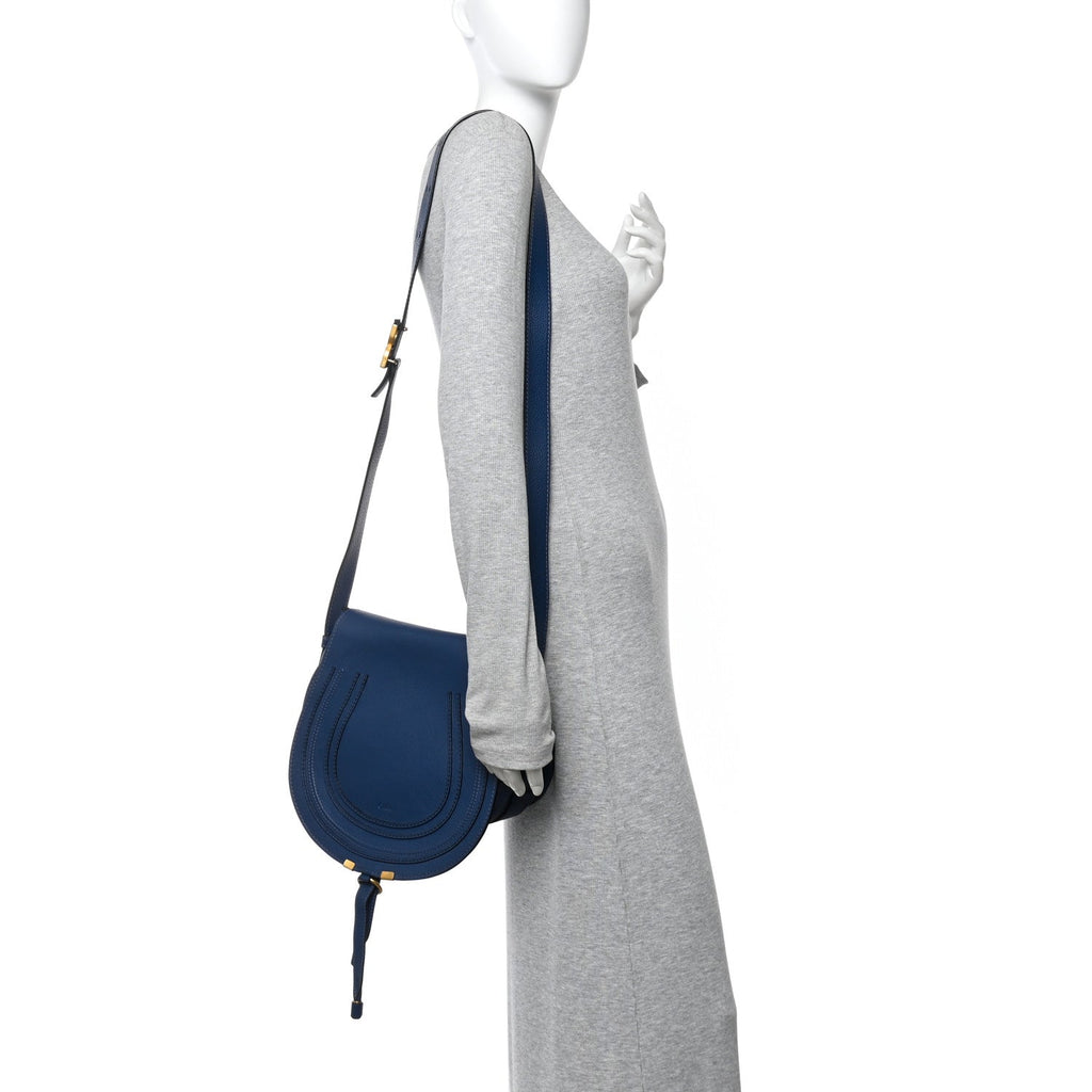 Calfskin Medium Marcie Round Crossbody Bag Navy