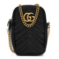 Calfskin Matelasse Mini GG Marmont Crossbody Bag Black
