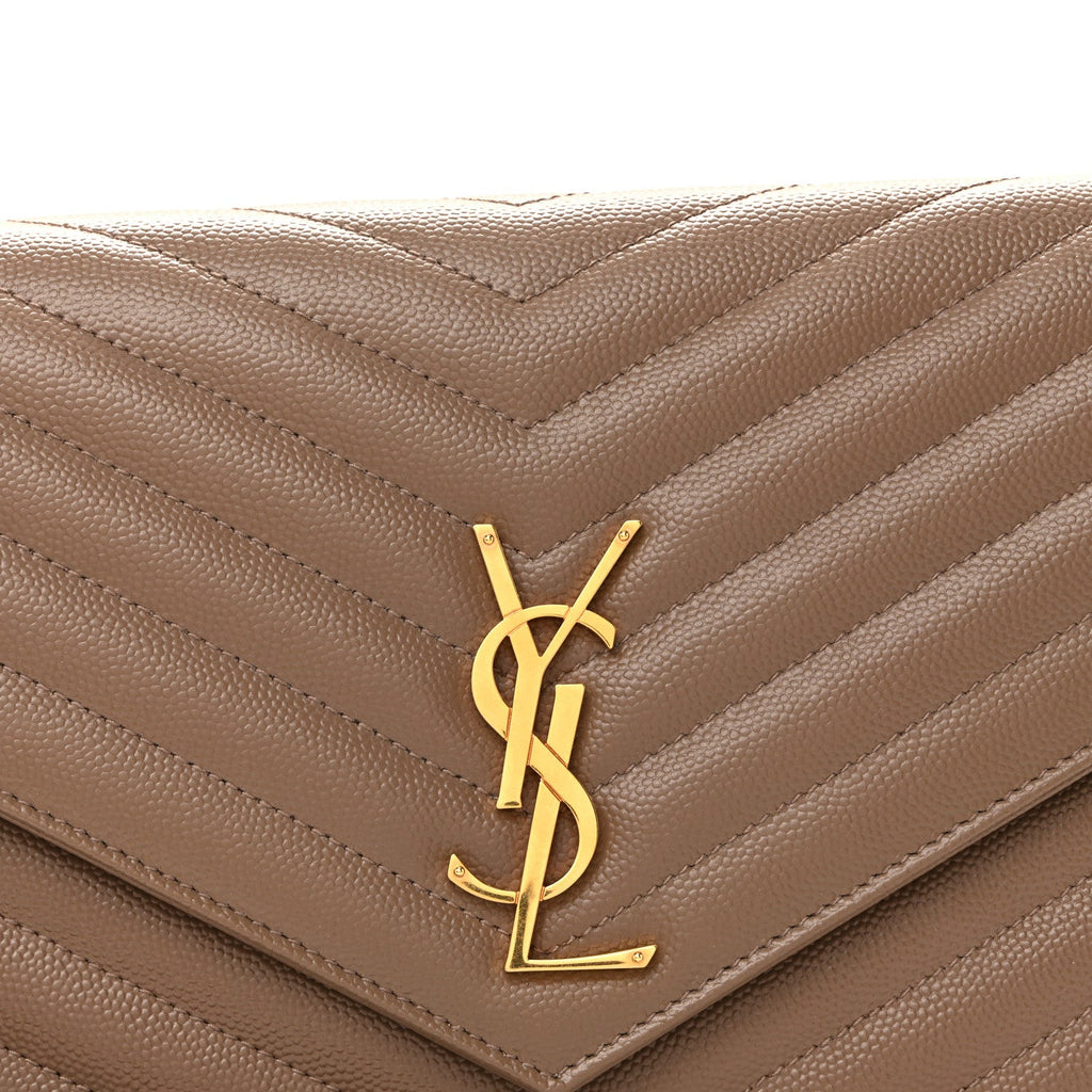Grain De Poudre Matelasse Chevron Monogram Cassandre Flap Pouch Taupe