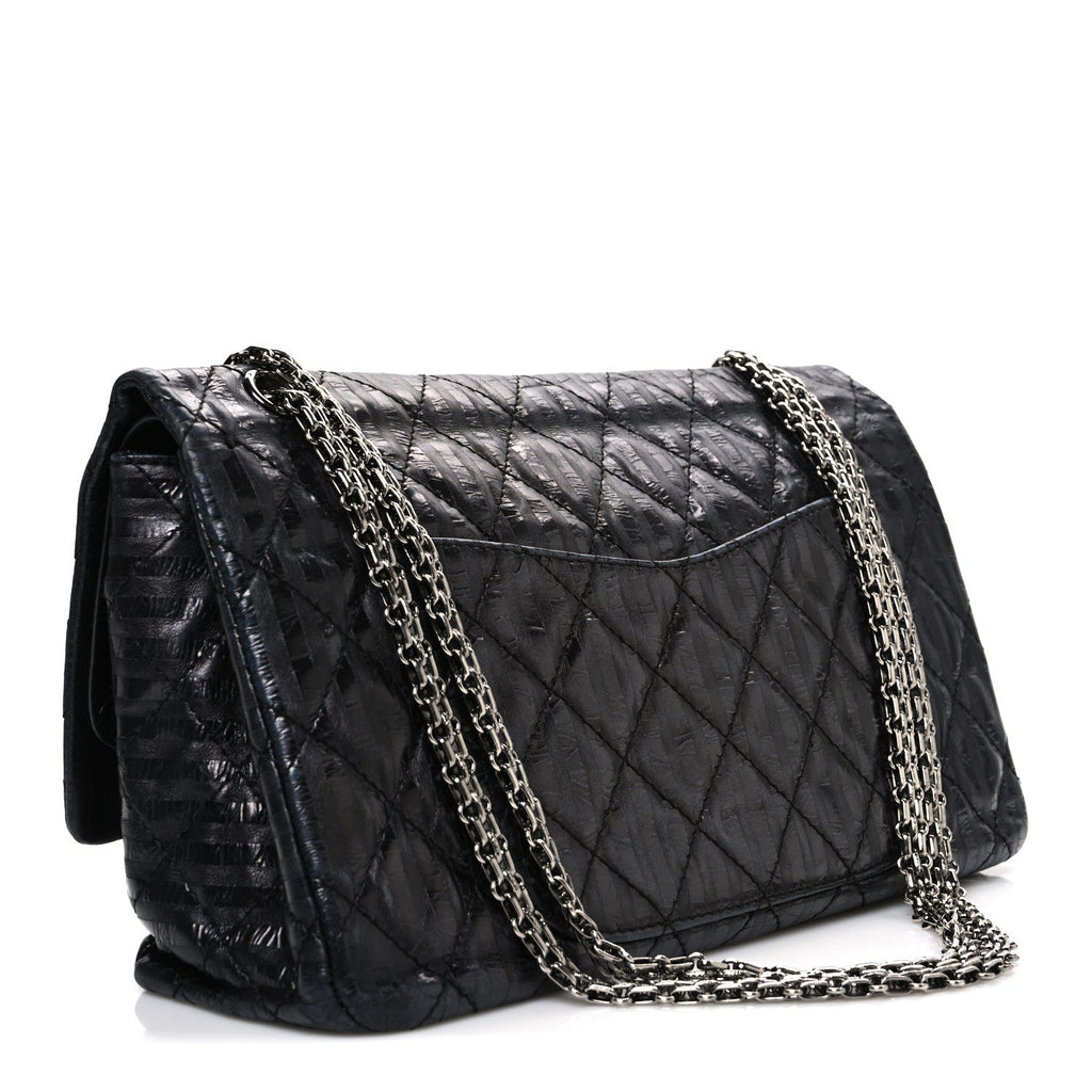 Metallic Calfskin Striped 2.55 Reissue 227 Flap Black