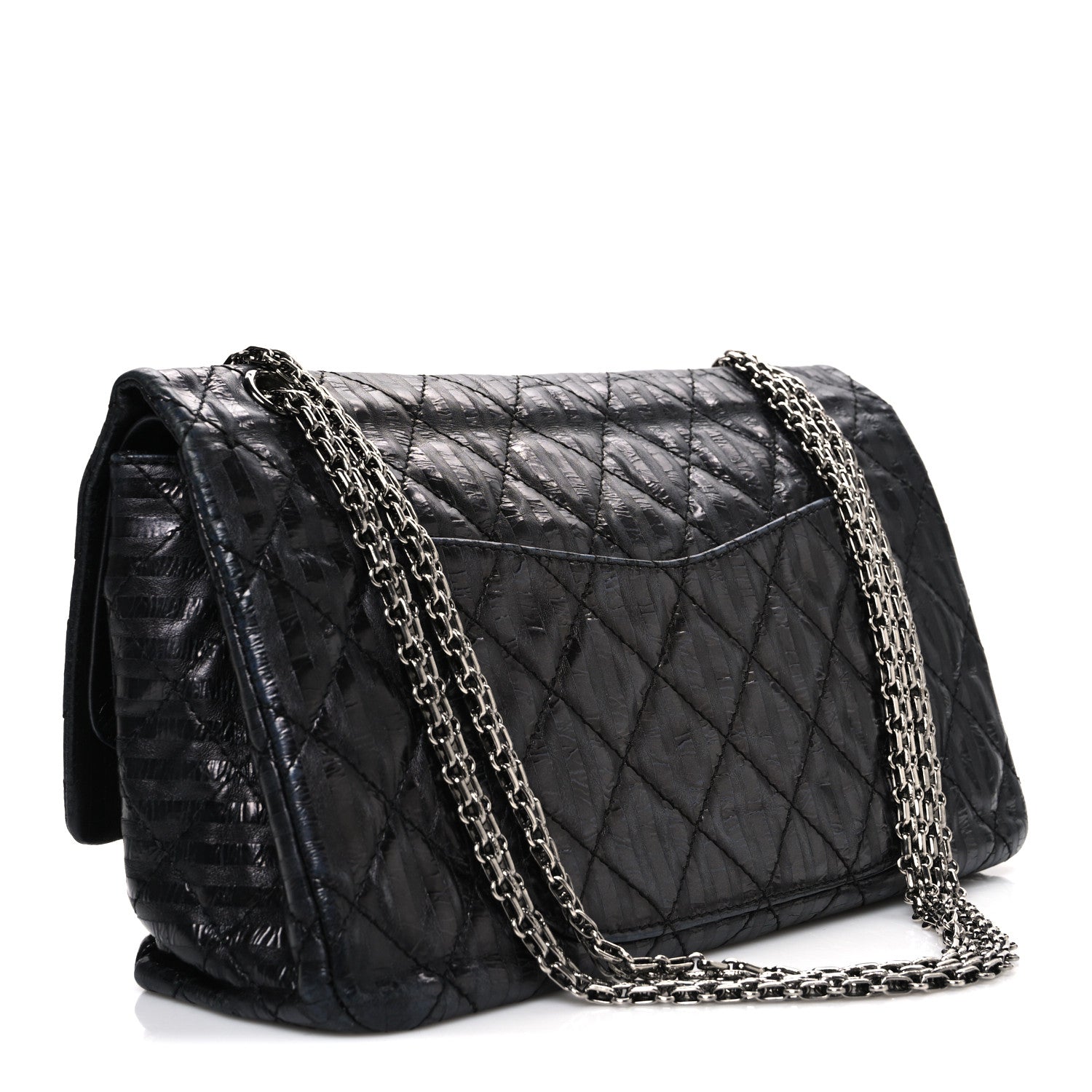 Metallic Calfskin Striped 2.55 Reissue 227 Flap Black