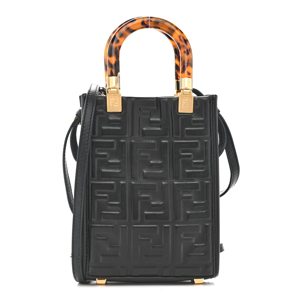 Vitello Plexiglass FF Embossed Mini Fendi Sunshine Shopper Tote Black