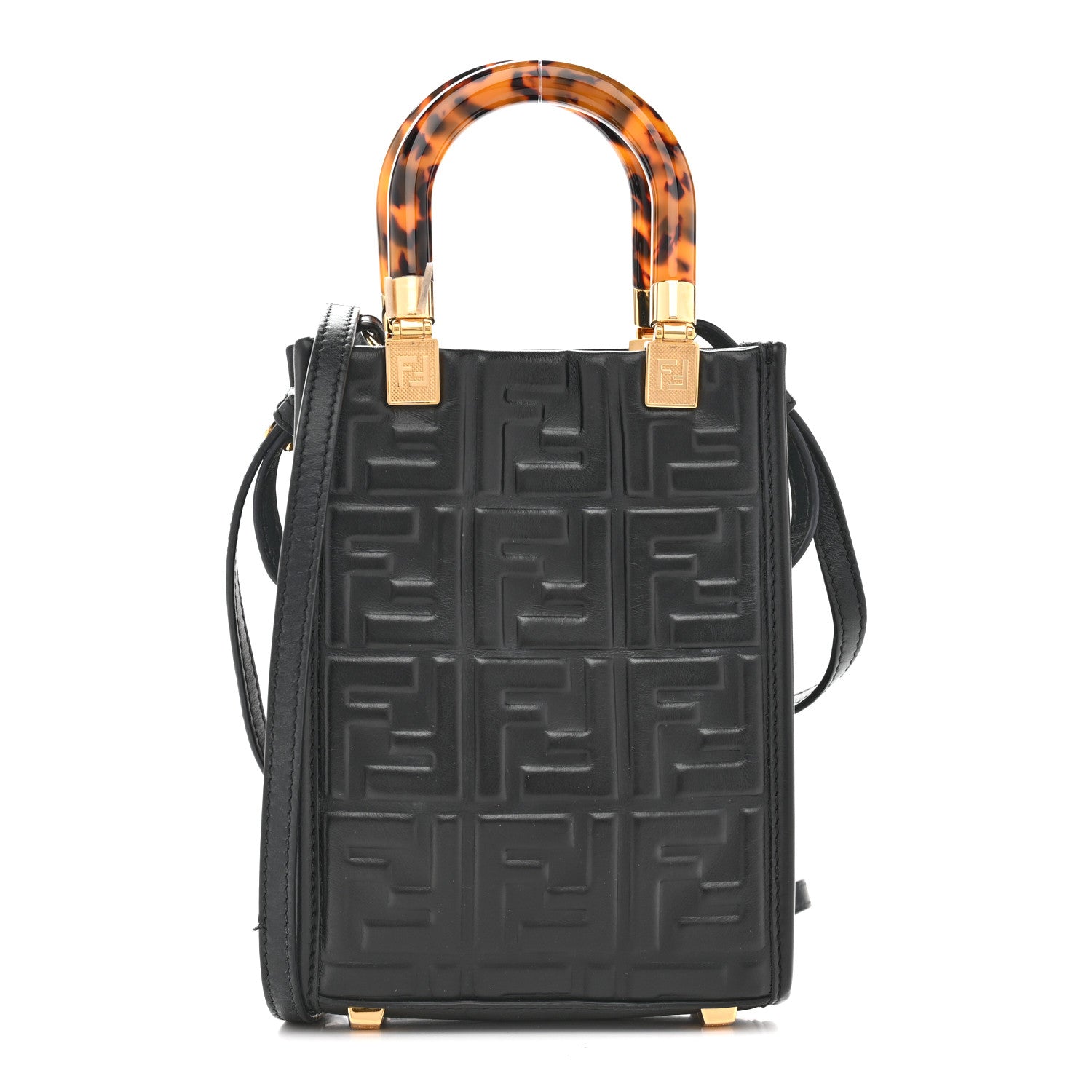 Vitello Plexiglass FF Embossed Mini Fendi Sunshine Shopper Tote Black