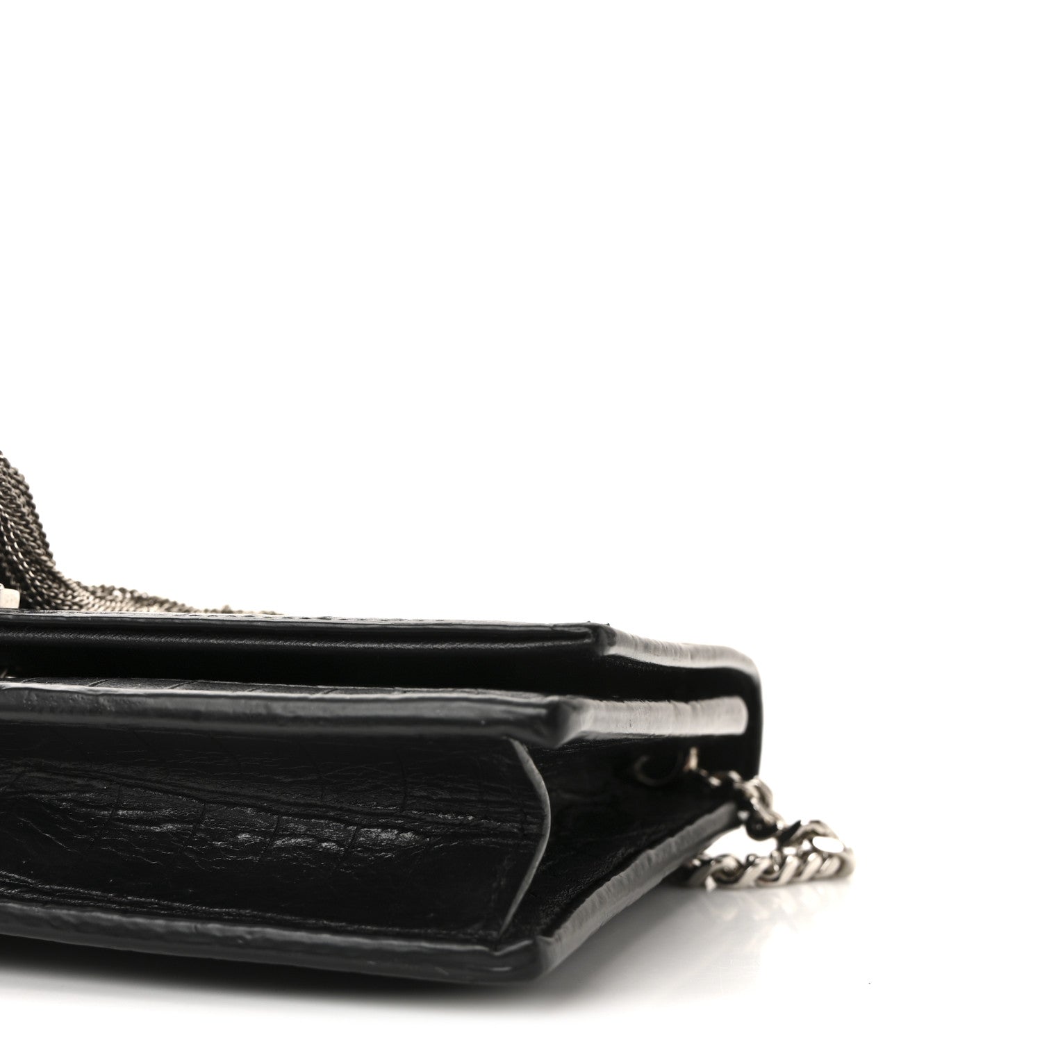 Calfskin Crocodile Embossed Kate Monogram Tassel Chain Wallet Black
