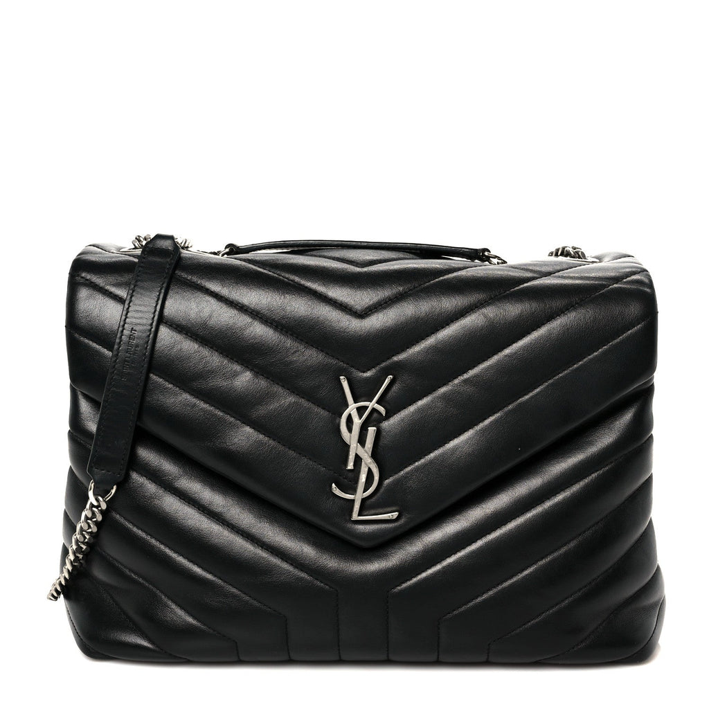 Calfskin Y Quilted Monogram Medium Loulou Chain Satchel Black