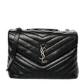 Calfskin Y Quilted Monogram Medium Loulou Chain Satchel Black