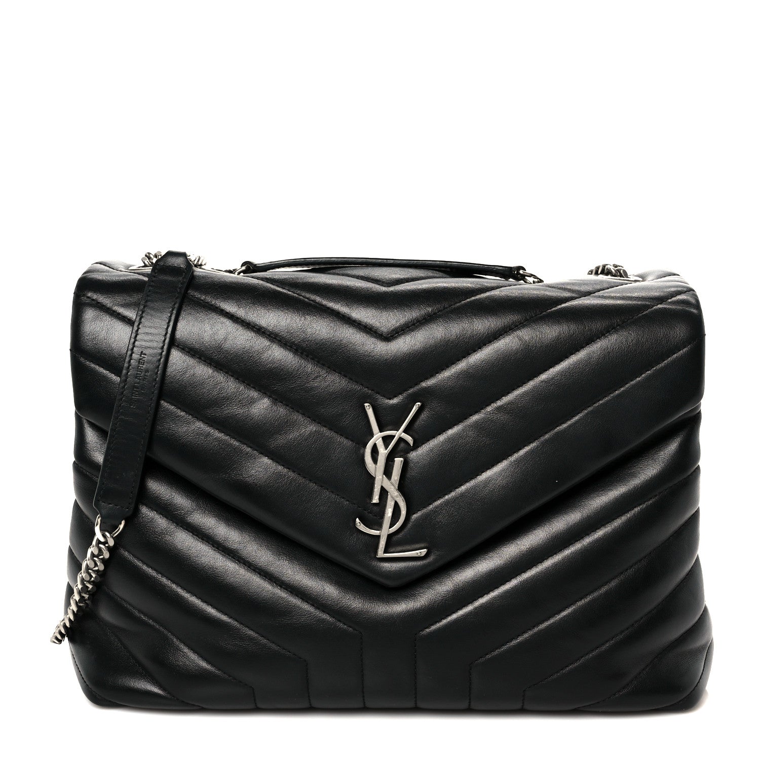 Calfskin Y Quilted Monogram Medium Loulou Chain Satchel Black