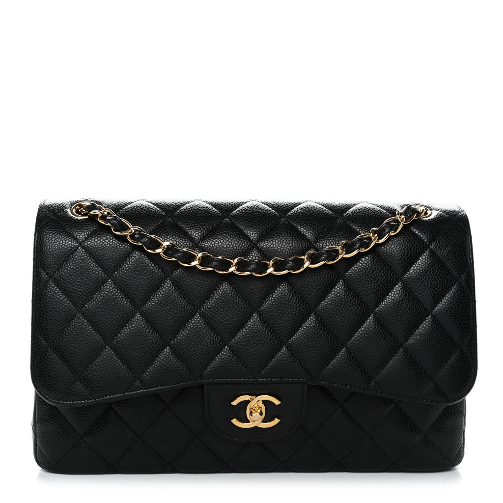 Caviar Quilted Jumbo Double Flap Black