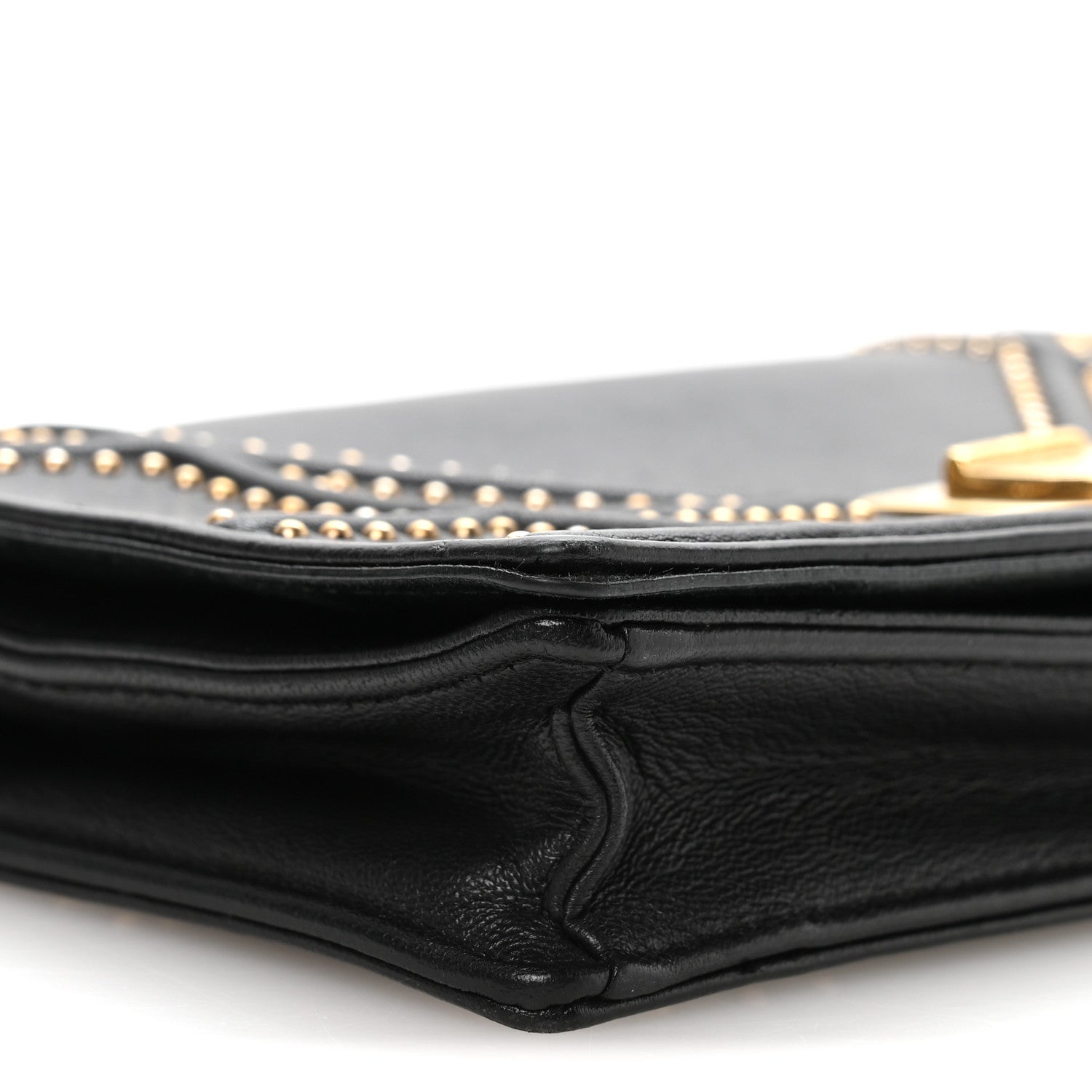 Calfskin Studded Diorama Wallet on Chain Pouch Black