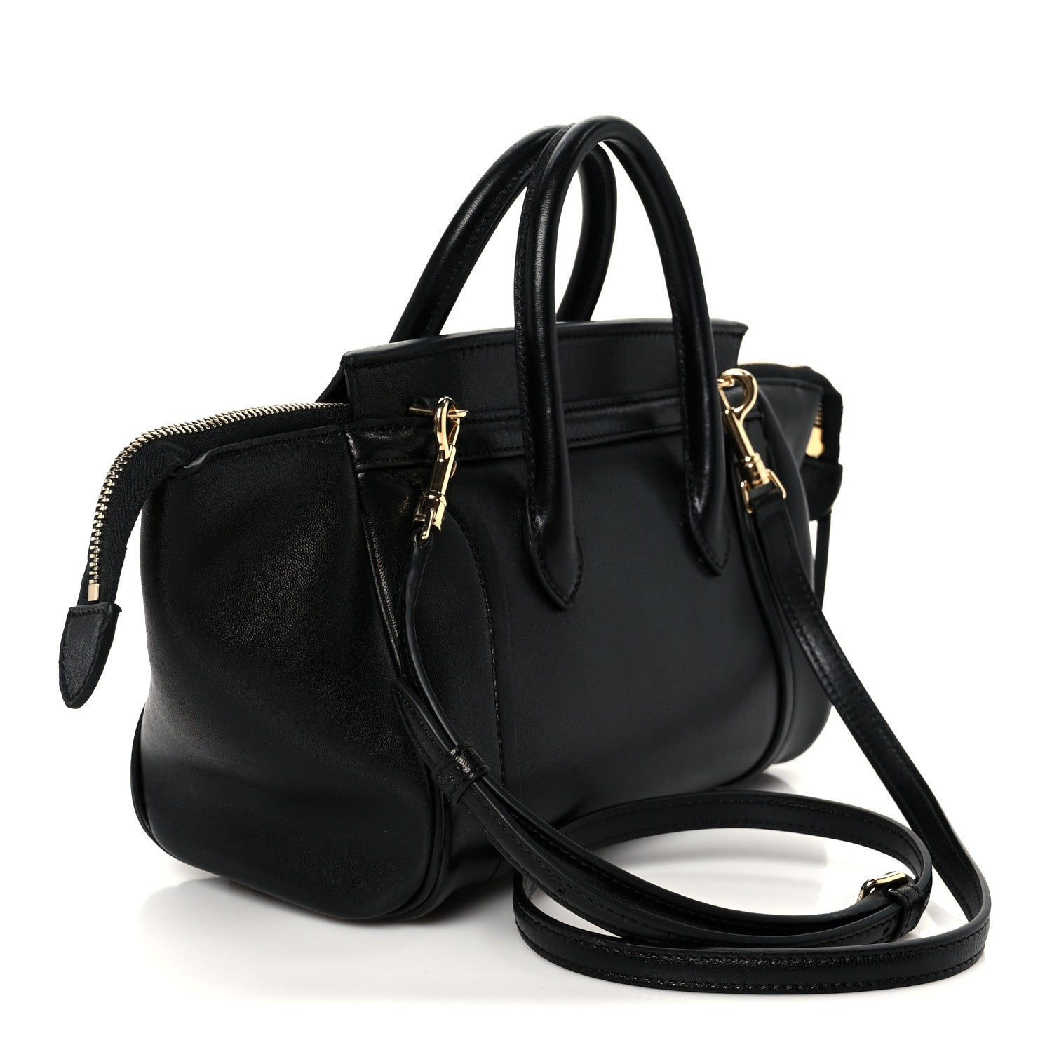 Supple Shiny Lambskin Little New Luggage Black