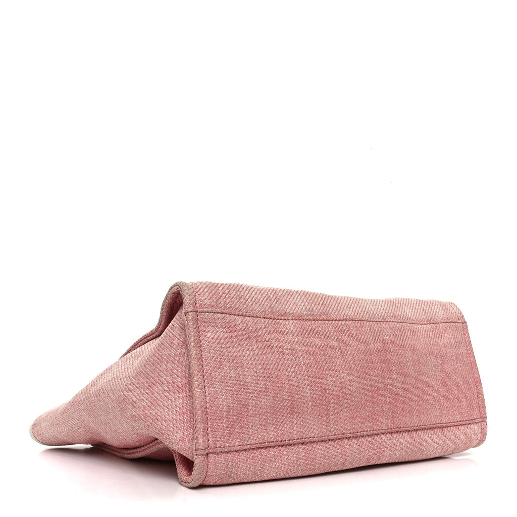Woven Straw Raffia Medium Deauville Tote Pink White