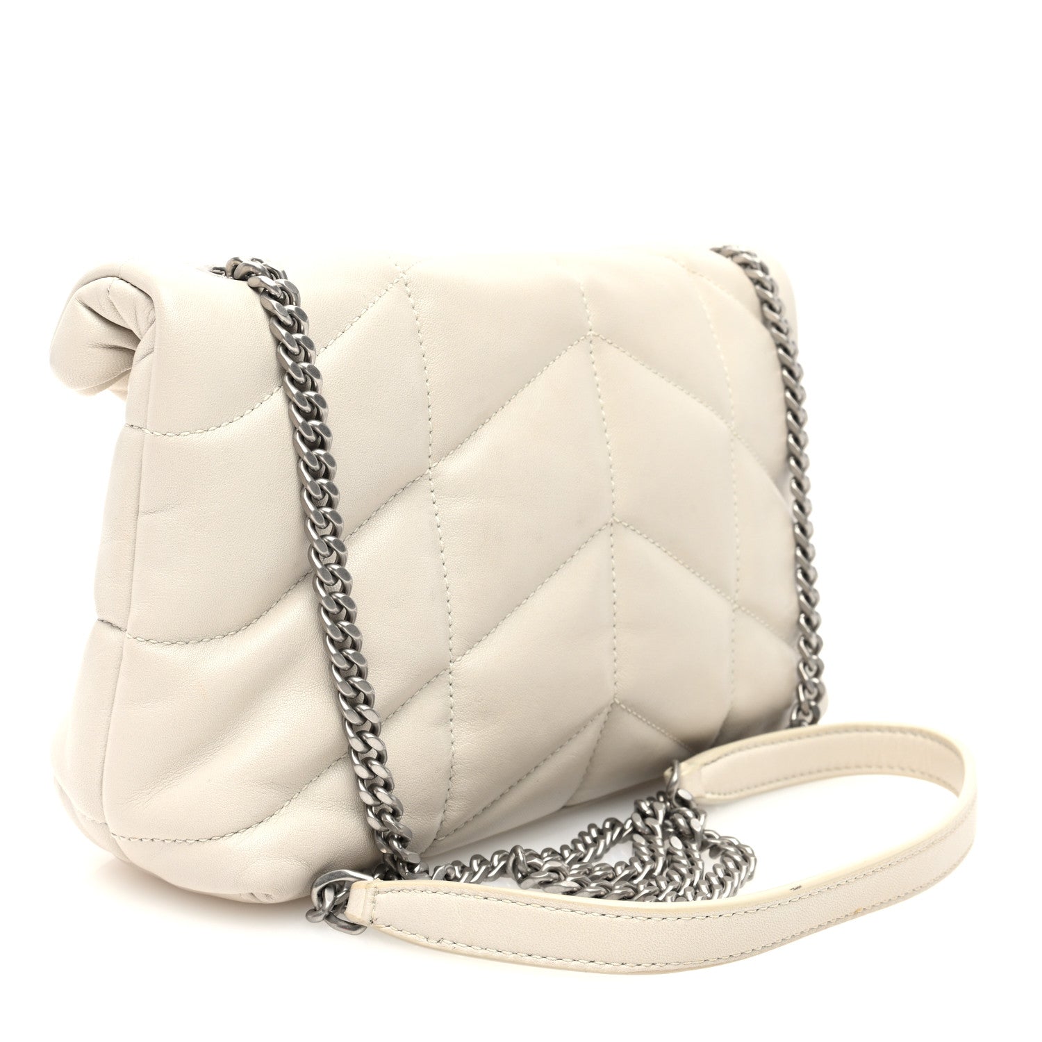Lambskin Quilted Toy Loulou Puffer Monogram Chain Satchel Crema Soft