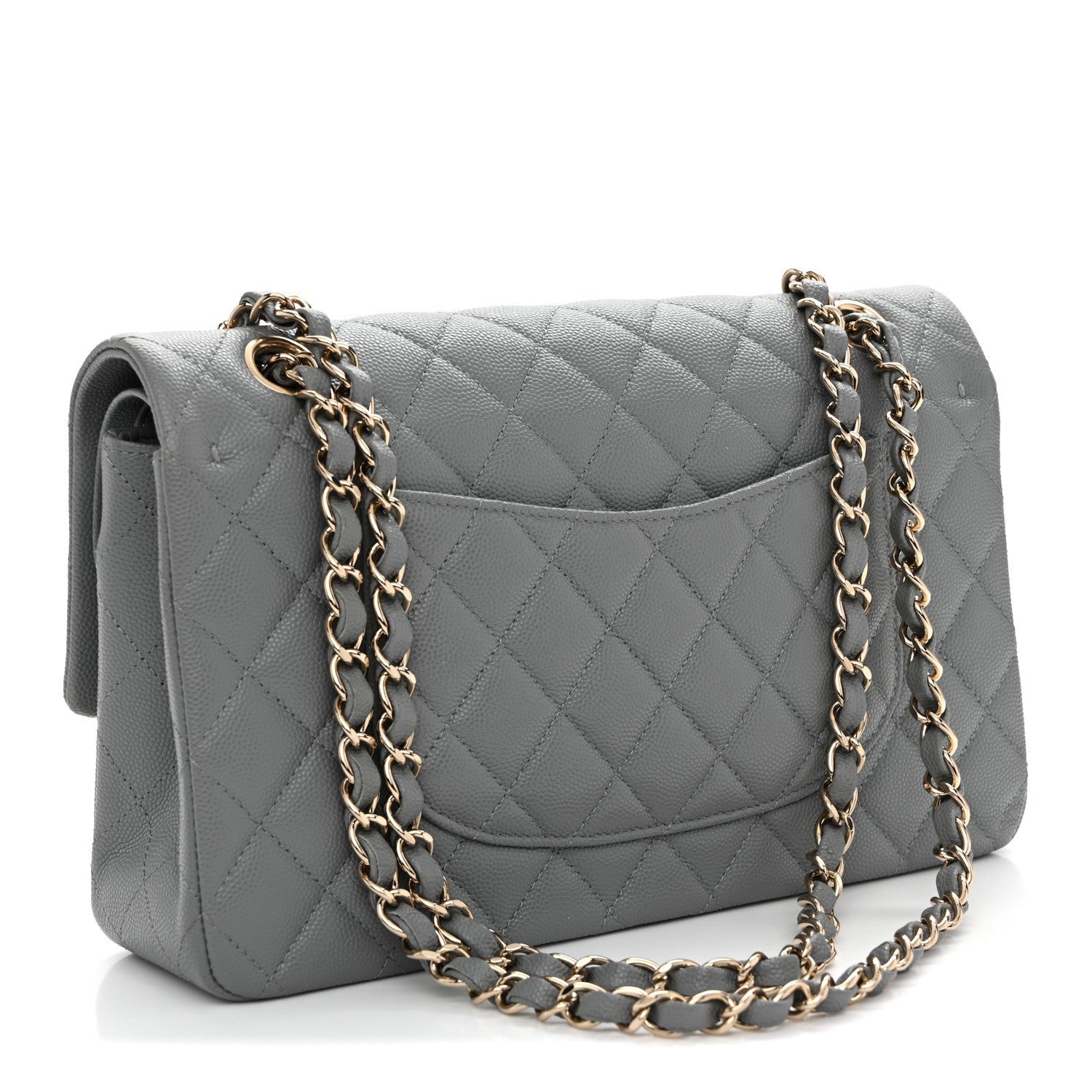 Caviar Quilted Medium Double Flap Grey