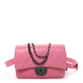 Shiny Goatskin Quilted Small Double Carry Waist Chain Flap Pink