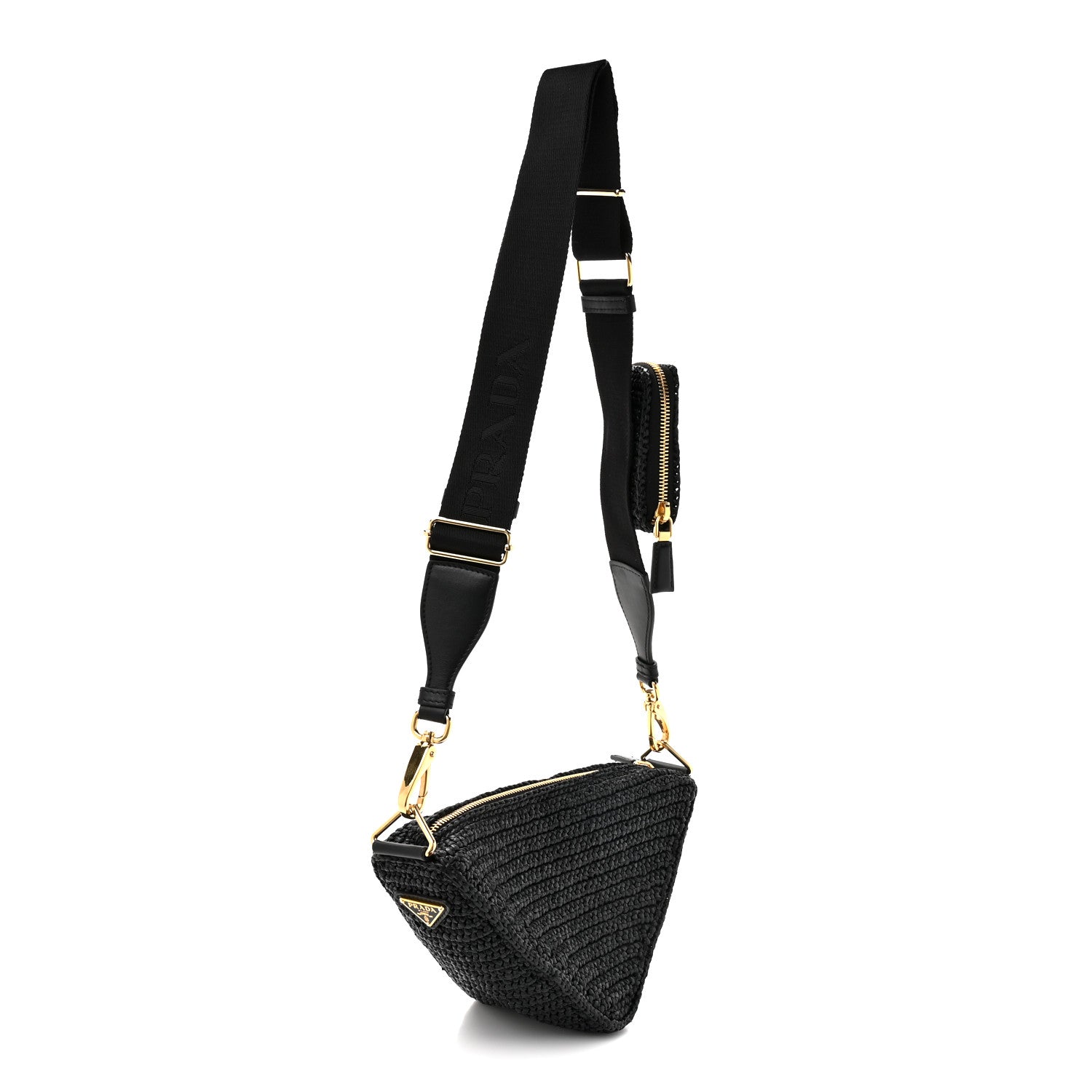 Yarn Raffia Effect Crochet Triangle Shoulder Bag Black