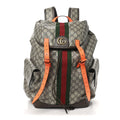 GG Supreme Monogram Medium Ophidia Double Buckle Backpack Beige Ebony Neon Orange