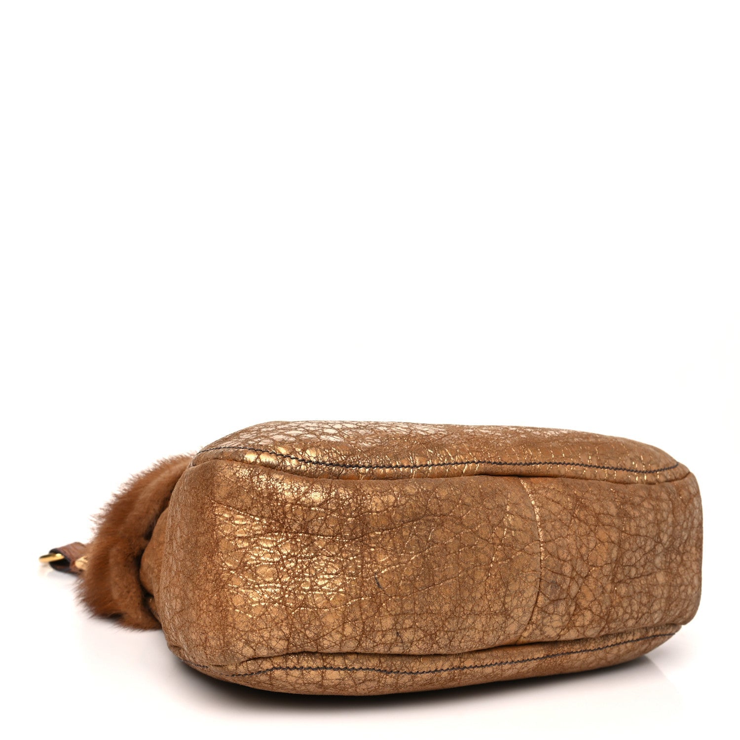 Metallic Suede Mink Shearling Crocodile Embossed Tote Gold