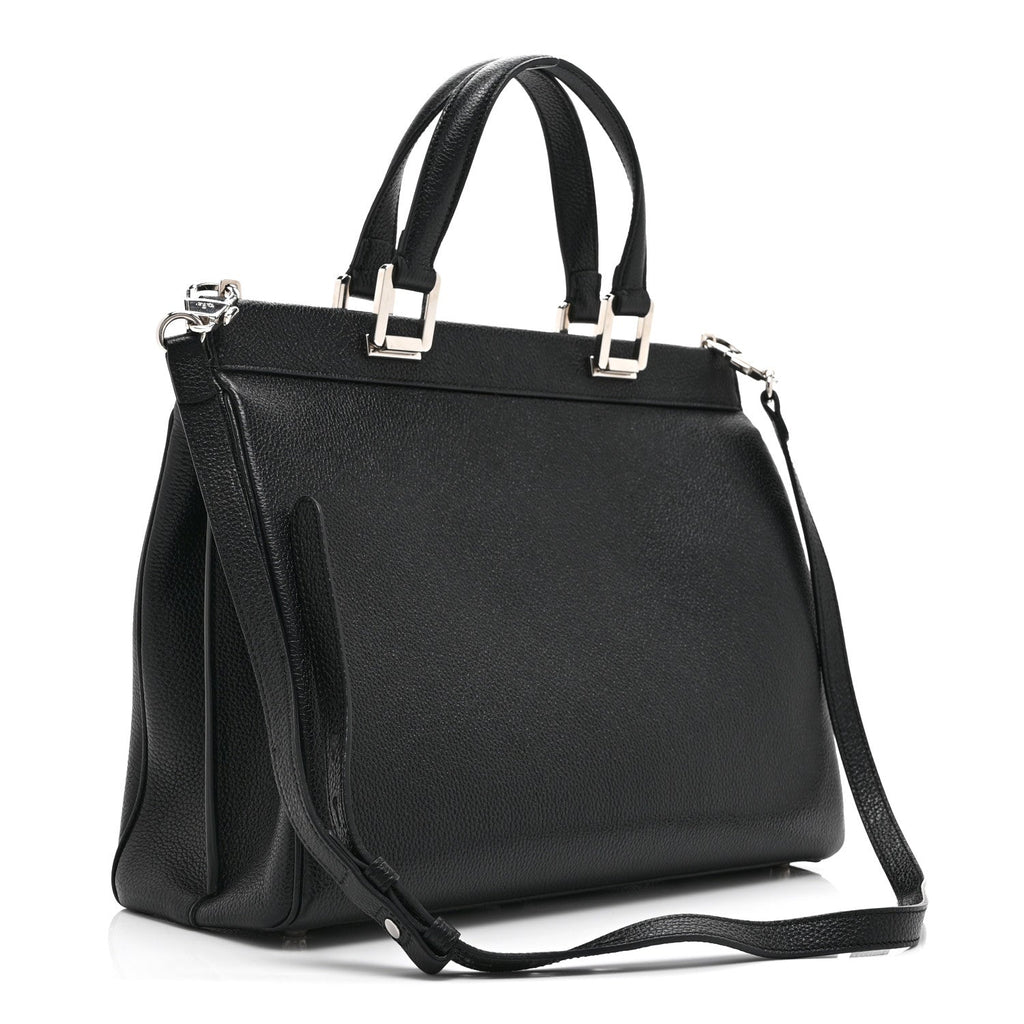 Grainy Calfskin Medium Zumi Top Handle Bag Black