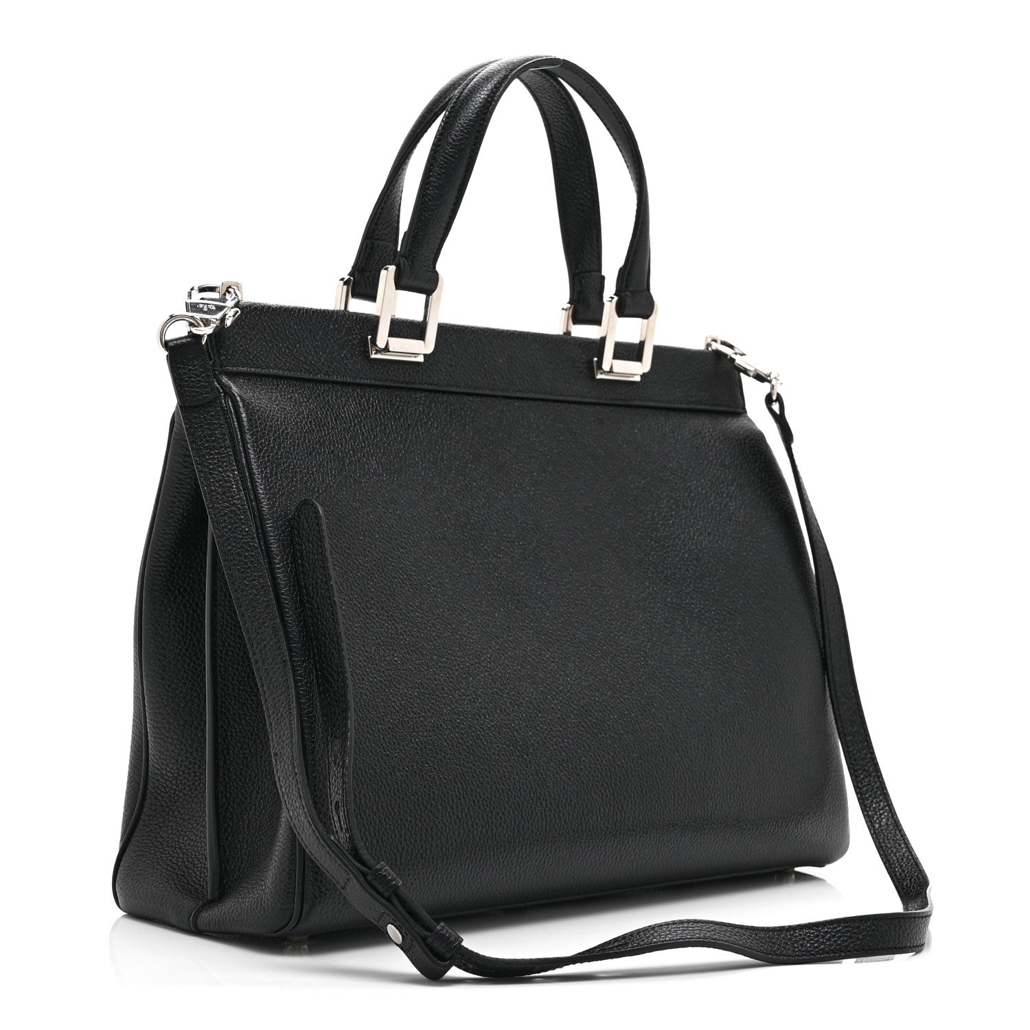Grainy Calfskin Medium Zumi Top Handle Bag Black