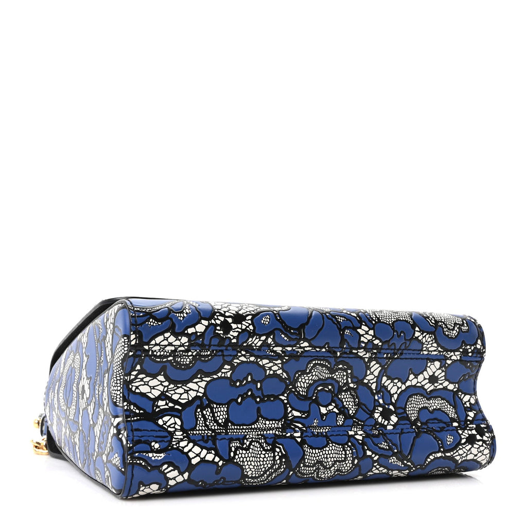 Calfskin Lace Flower Inlay Twist Shoulder Bag MM Navy Black