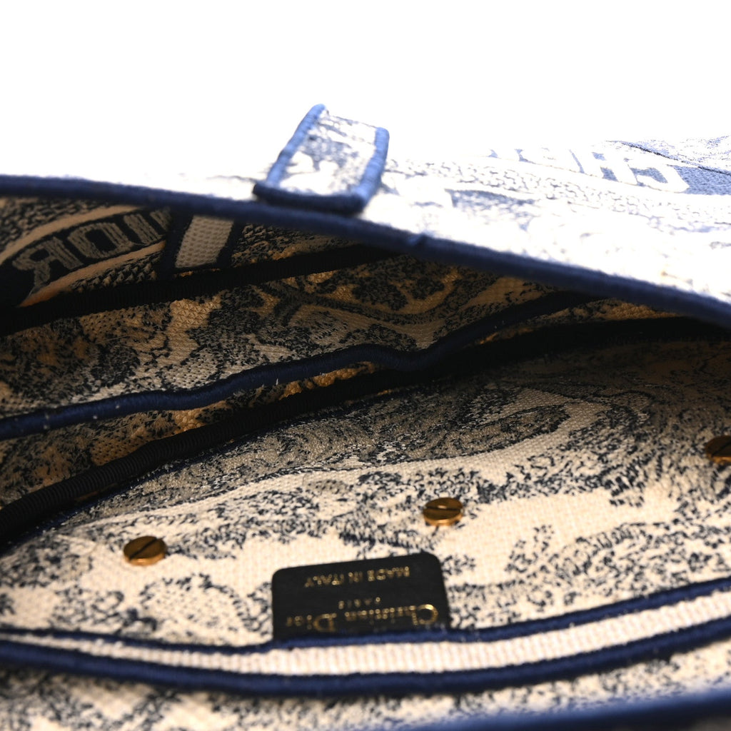 Canvas Embroidered Toile de Jouy Saddle Bag Blue