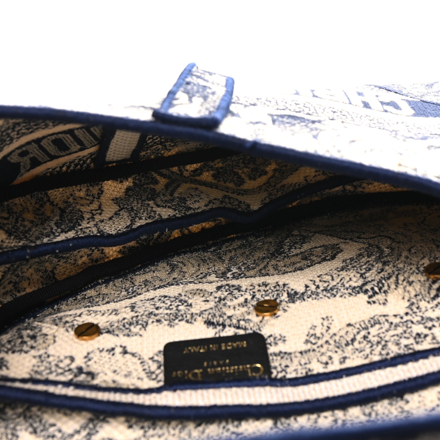 Canvas Embroidered Toile de Jouy Saddle Bag Blue