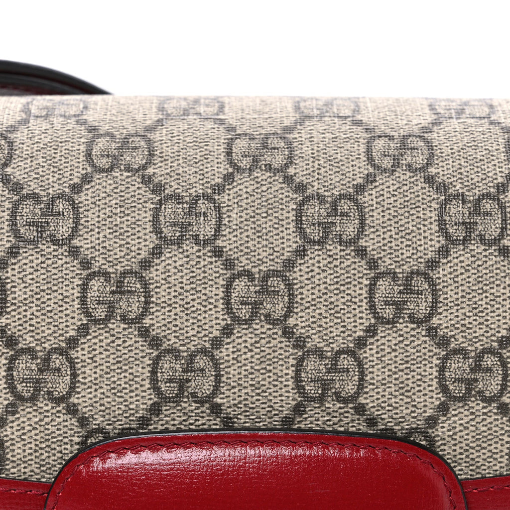 GG Supreme Monogram Azalea Calfskin Horsebit 1955 Shoulder Bag Beige Ebony New Cherry Red