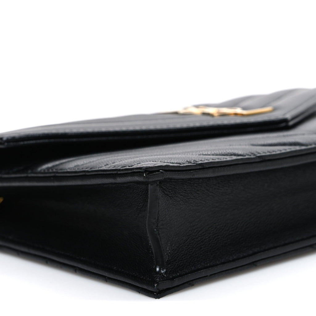 Lambskin Matelasse Chevron Monogram Envelope Chain Wallet Black