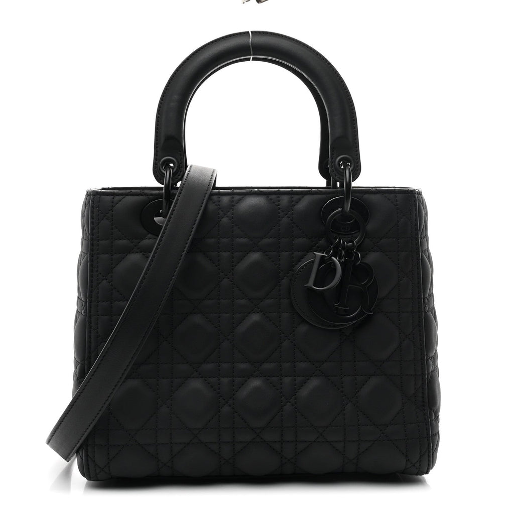 Ultra Matte Calfskin Cannage Medium Lady Dior Black