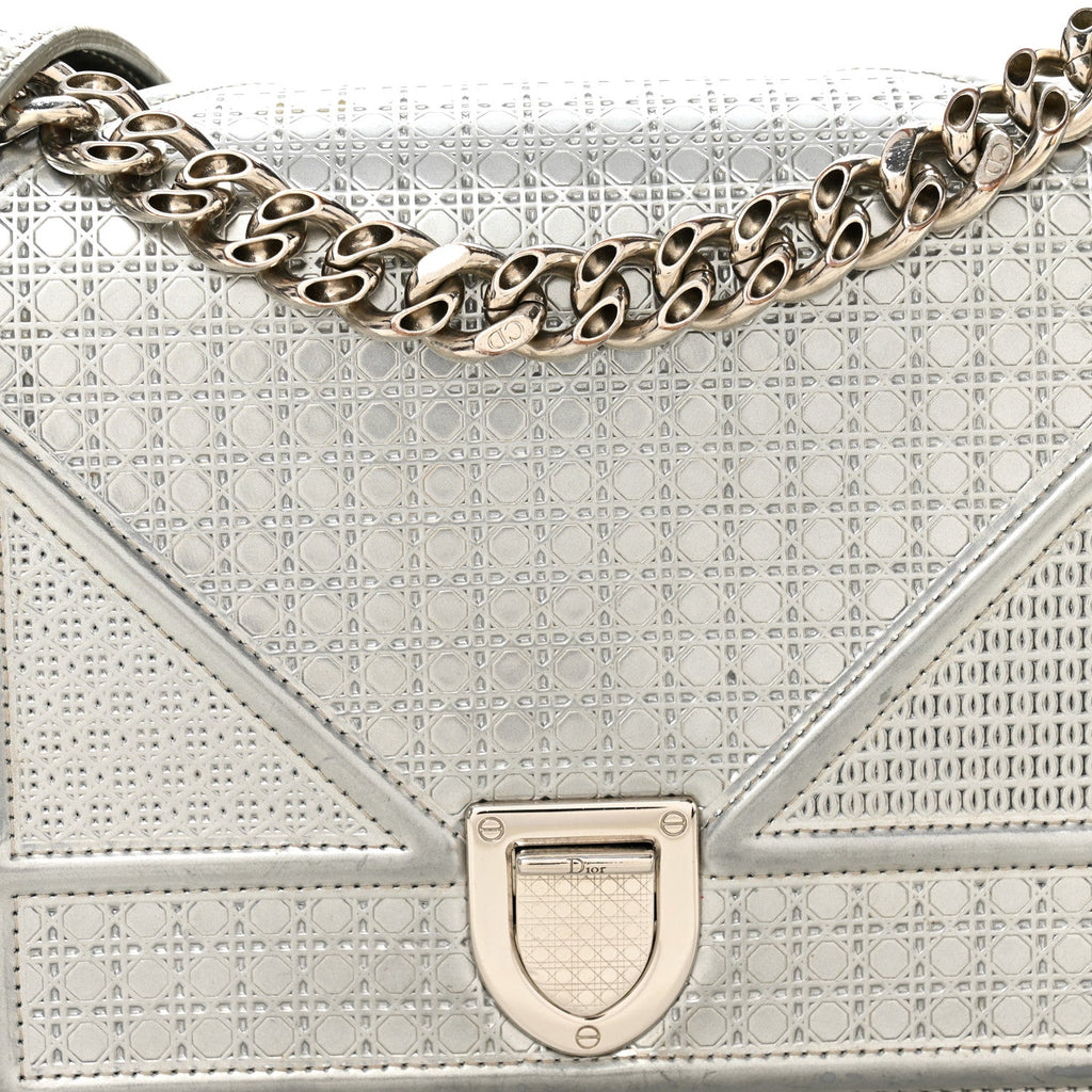 Metallic Patent Micro-Cannage Small Diorama Flap Bag Silver