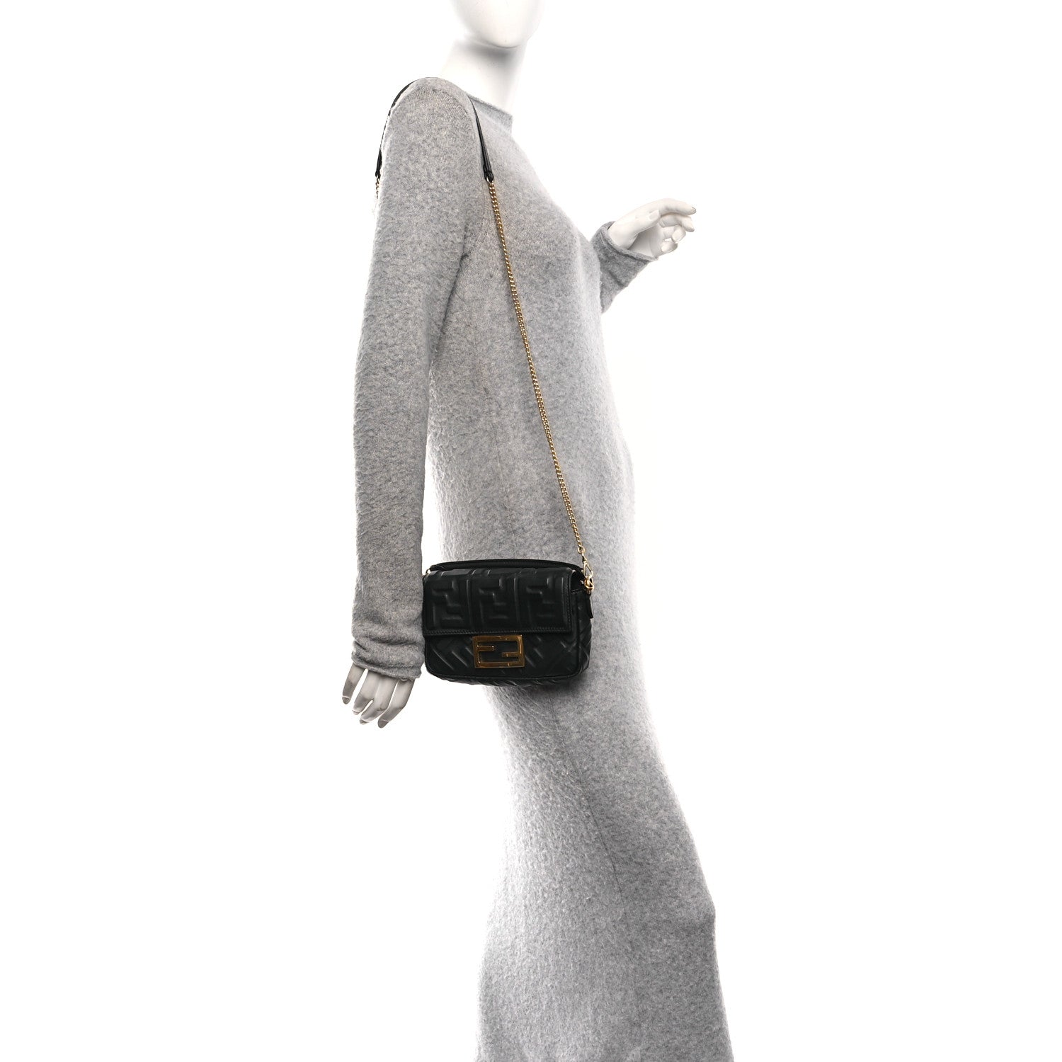 Nappa FF 1974 Embossed Mini Baguette Black