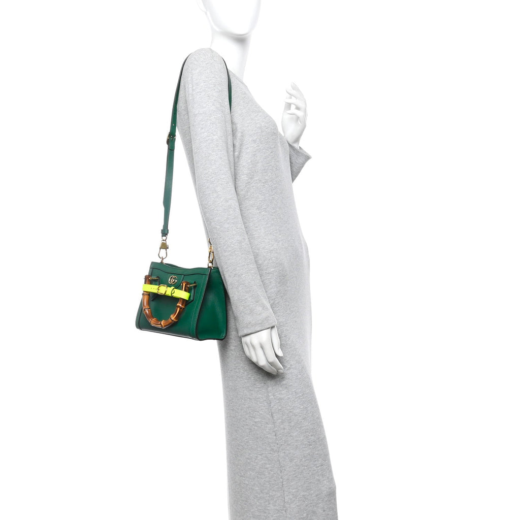 Wonka Grain Calfskin Mini Diana Tote Bag Green Yellow Fluo