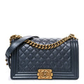 Metallic Calfskin Quilted Medium Boy Flap Grey