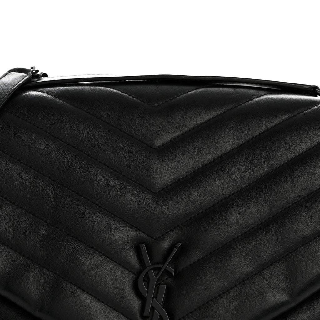 Calfskin Y Quilted Monogram Large Loulou Chain Satchel Black
