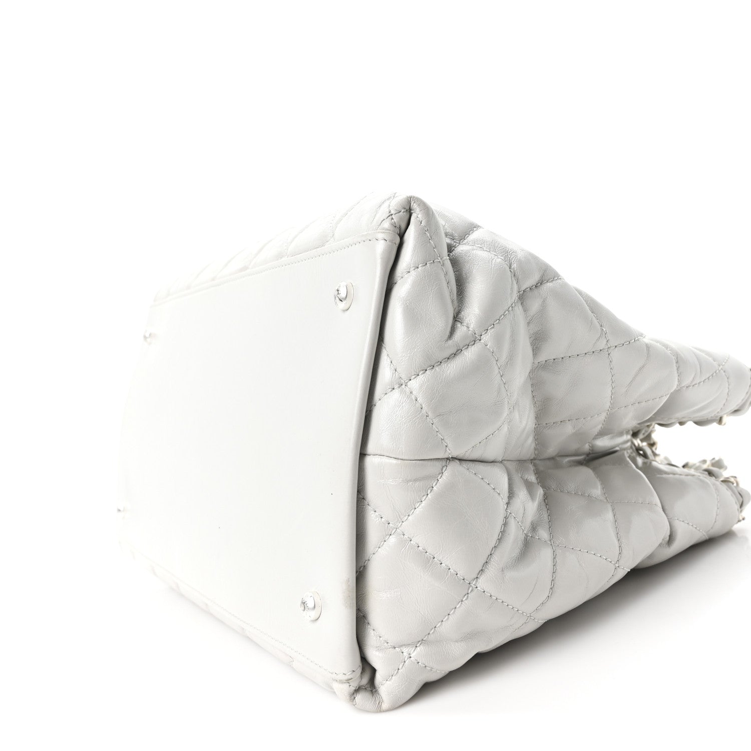 Glazed Calfskin Quilted Small Chain Me Tote Dark White