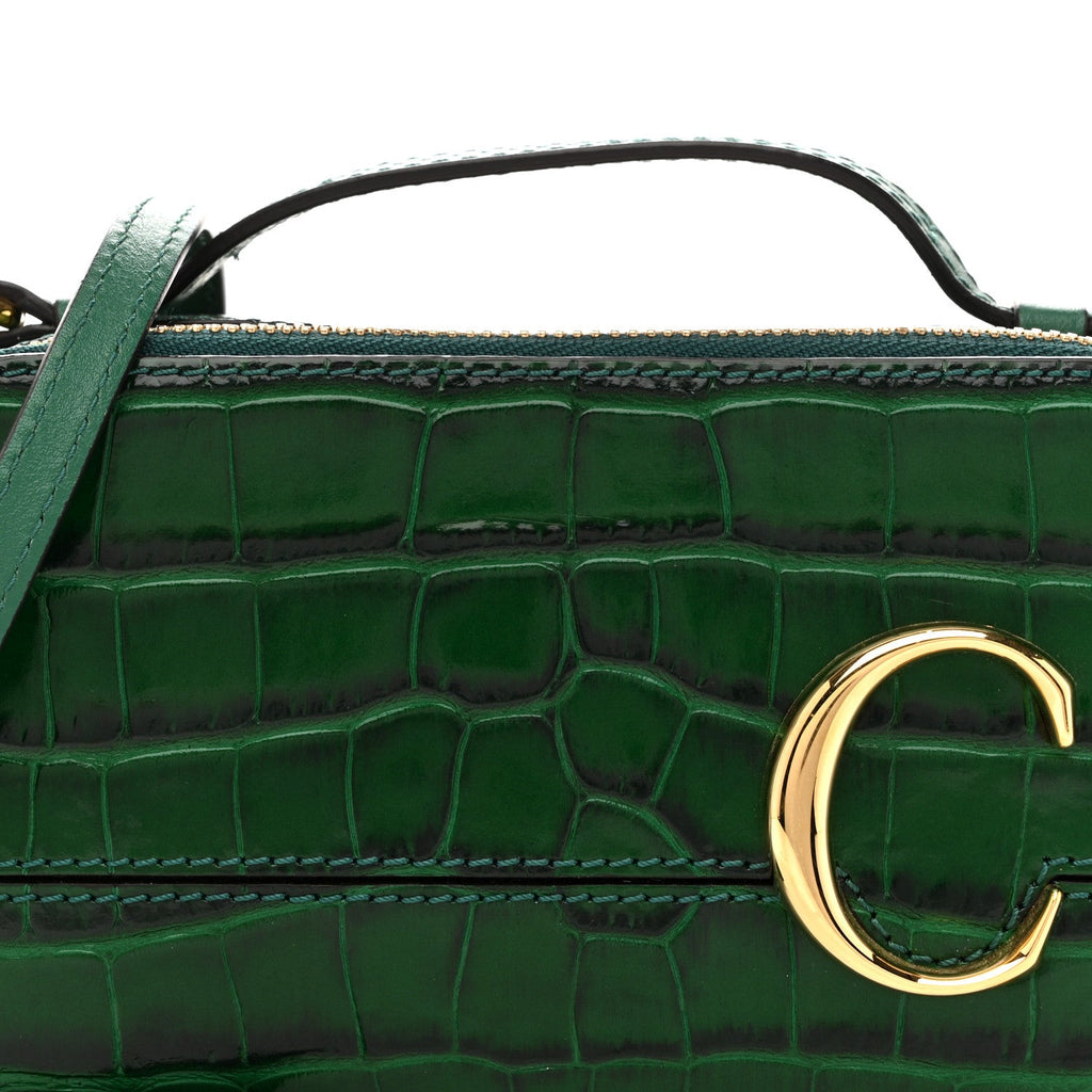 Calfskin Crocodile Embossed Mini C Vanity Bag Woodsy Green