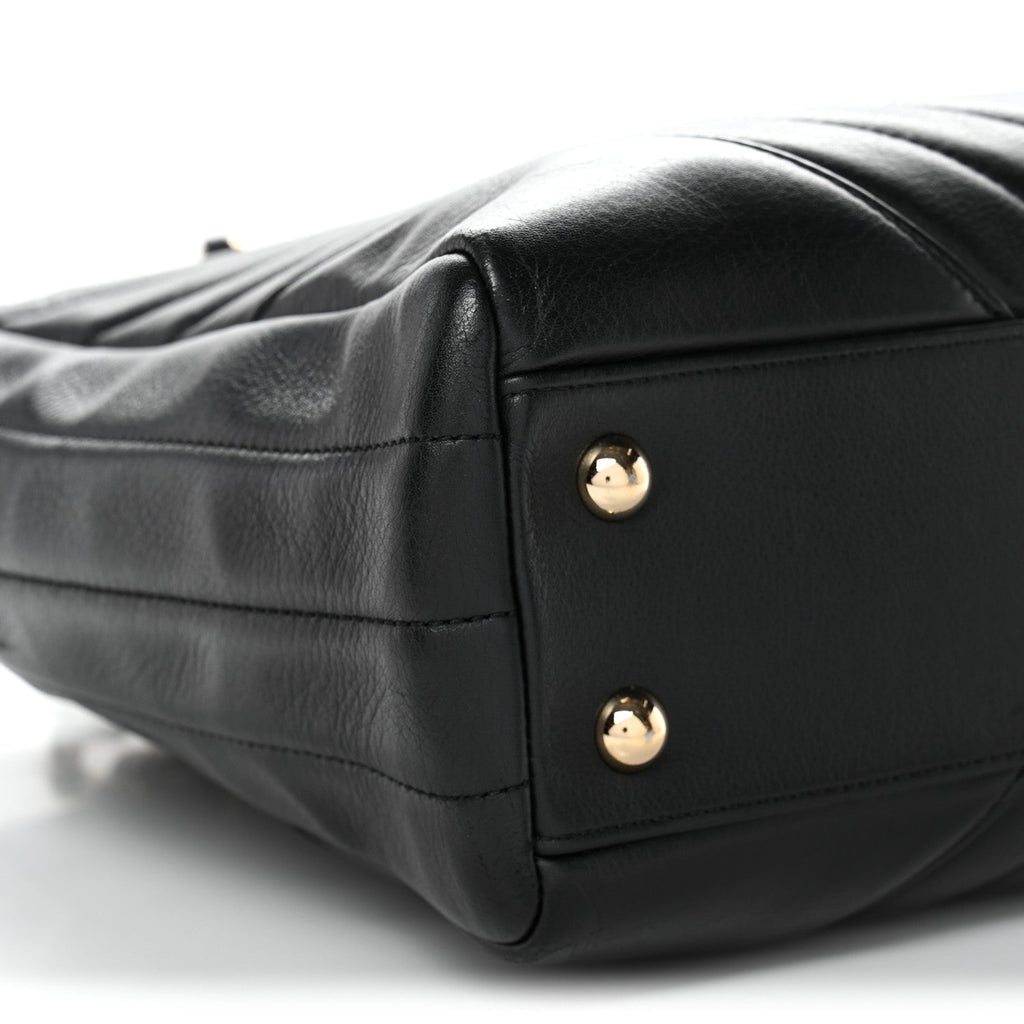 Calfskin Chevron Quilted Statement Shopping Tote Black