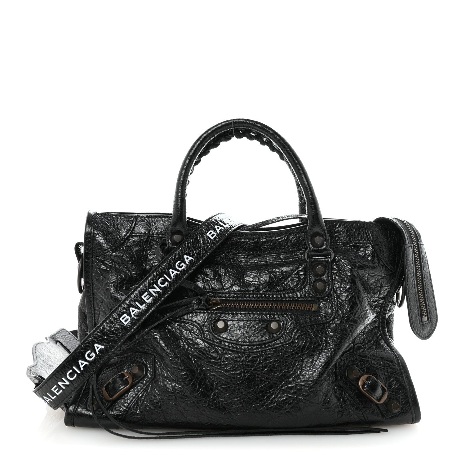 Agneau Classic Hardware S City Logo Strap Black White